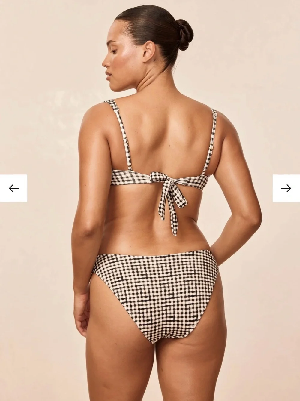 Monday Swimwear Gingham Bikini Bottom in Black and Cream